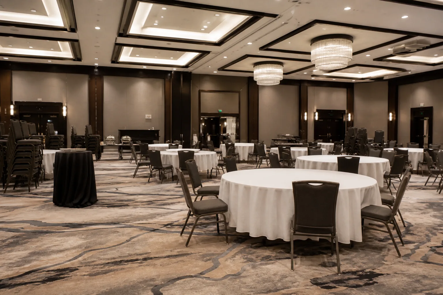 Banquet hall prepared for a corporate event