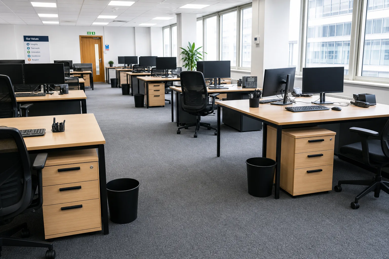 Tidy, spotless UK office after a Simba Cleans commercial clean